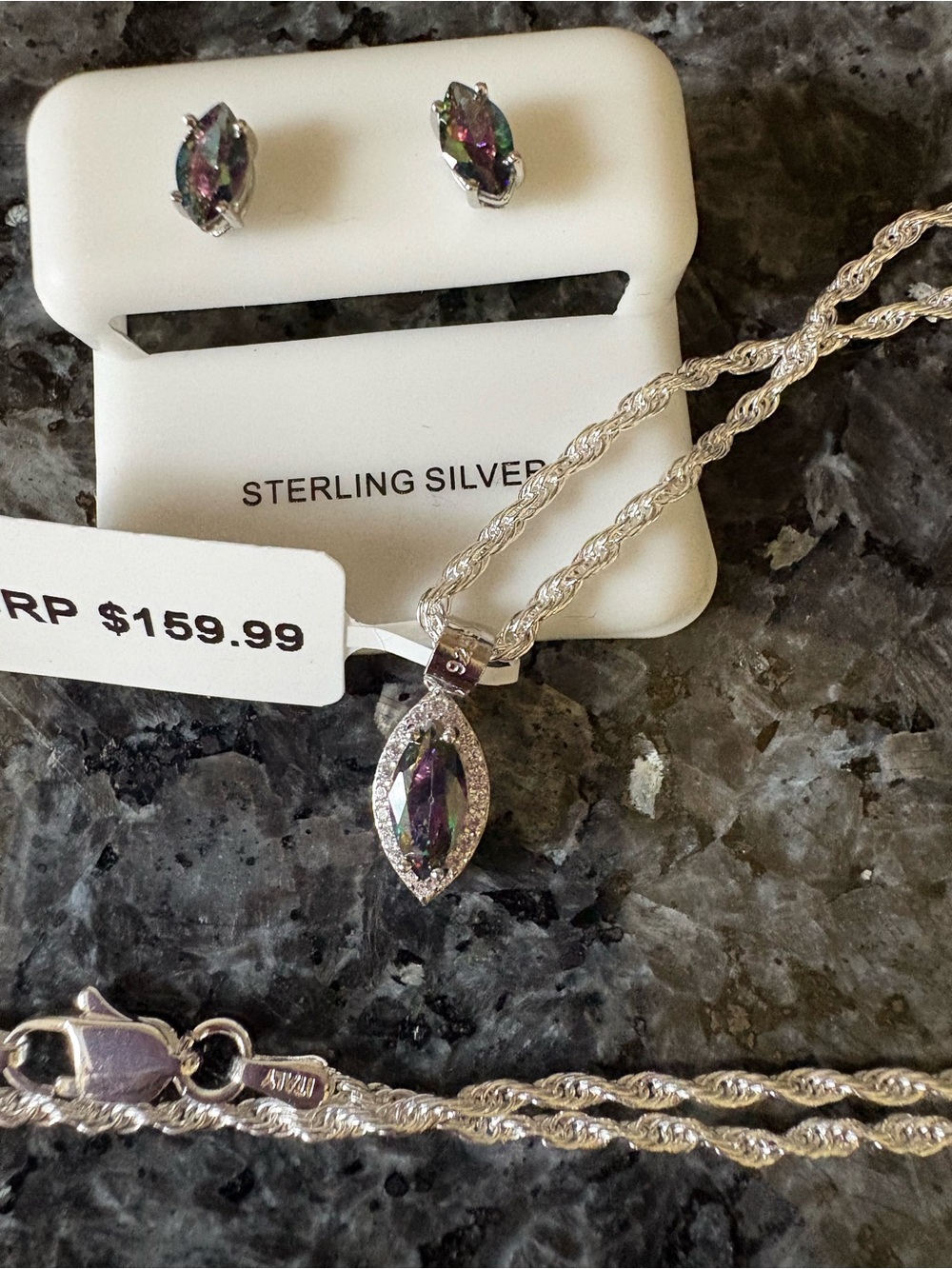 Sterling Silver Mystic Topaz Marquise Pendant Necklace and Earrings Set